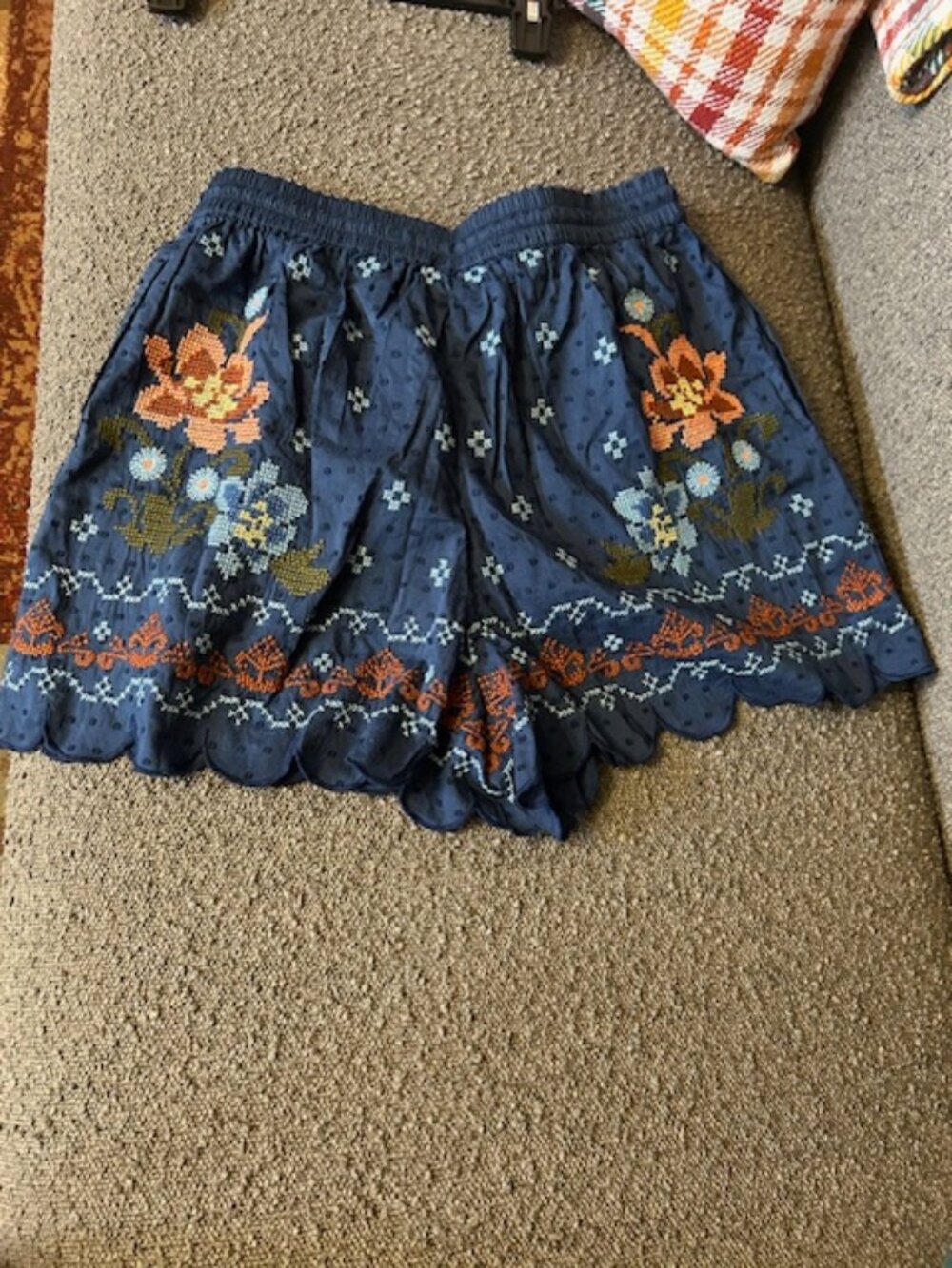 Farm Rio Dark Blue Multi 100% Cotton Stitched Garden Embroidered Shorts - Picture 10 of 14